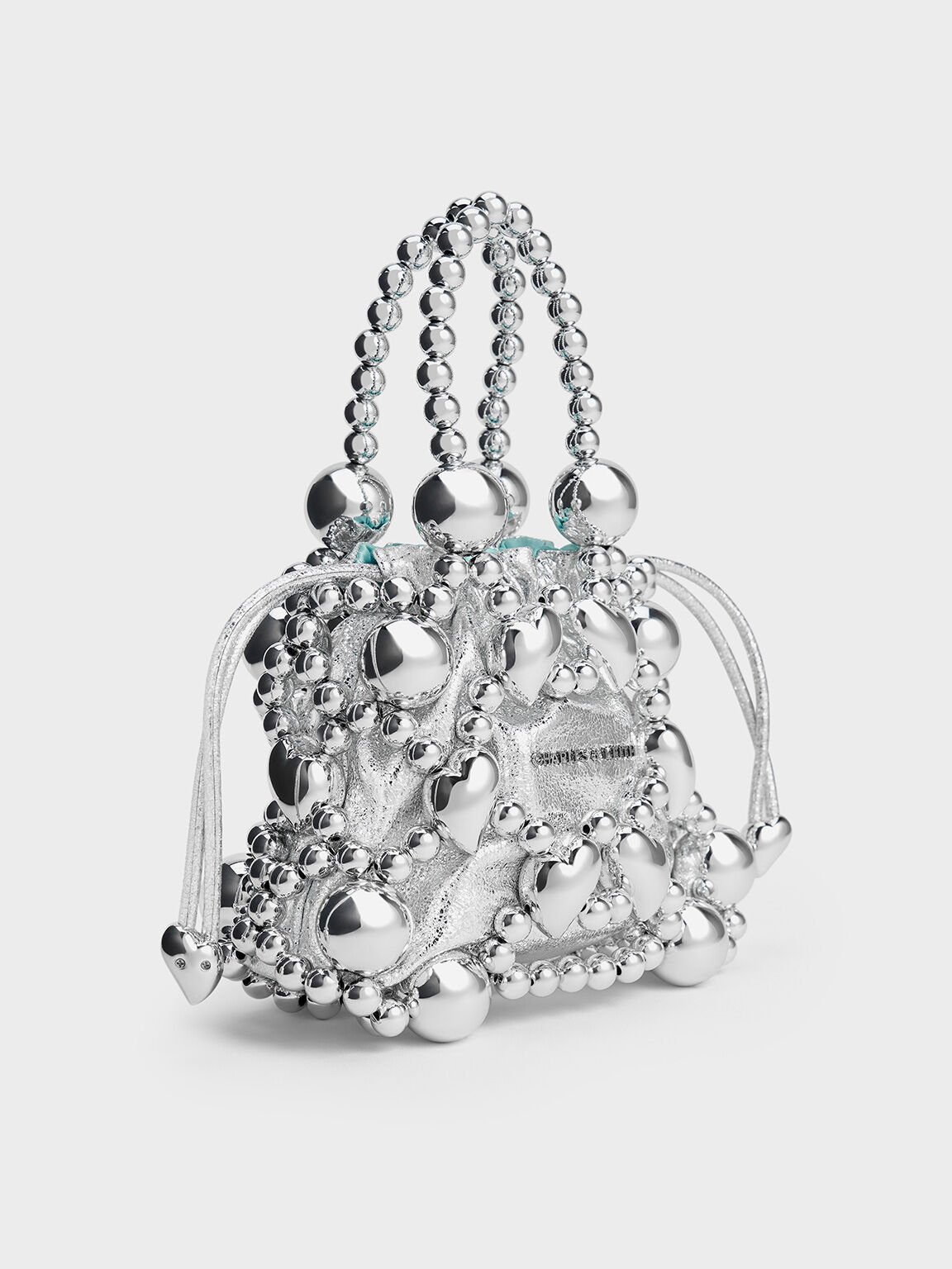 Gift Set: Metallic Beaded Top Handle Bag, Silver, hi-res