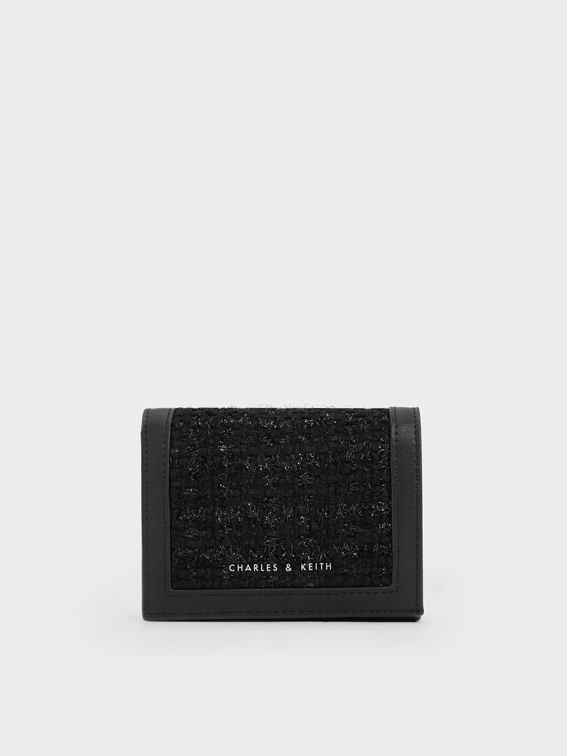 Tweed Snap Button Mini Short Wallet, สีดำ, hi-res