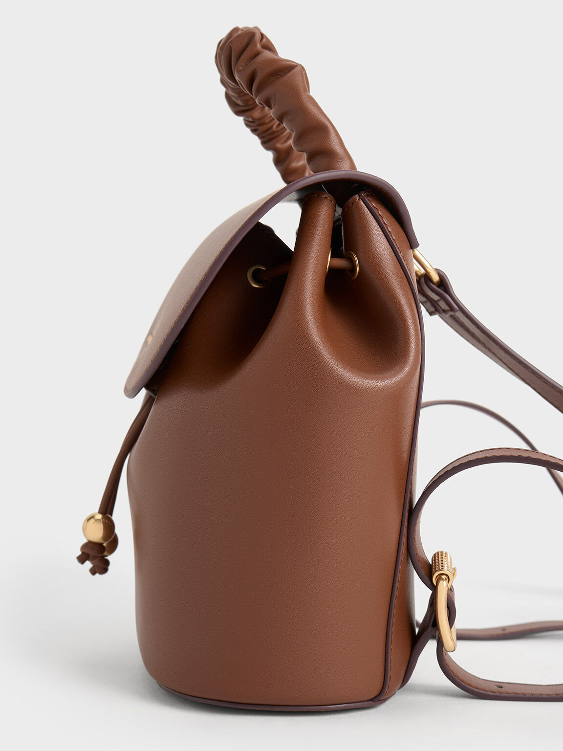 กระเป๋าเป้ดีไซน์หูจับแบบจับจีบย่นรุ่น Eve, สีช็อคโกแลต, hi-res
