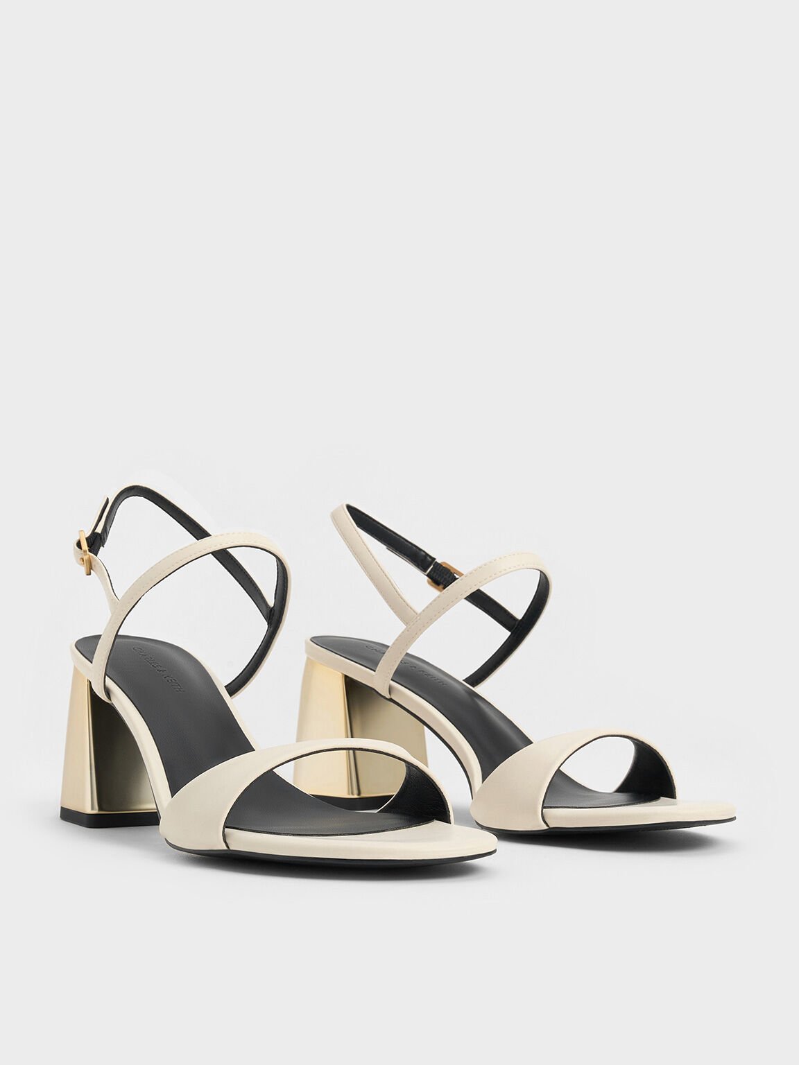 Metallic-Heel Slingback Sandals, Chalk, hi-res