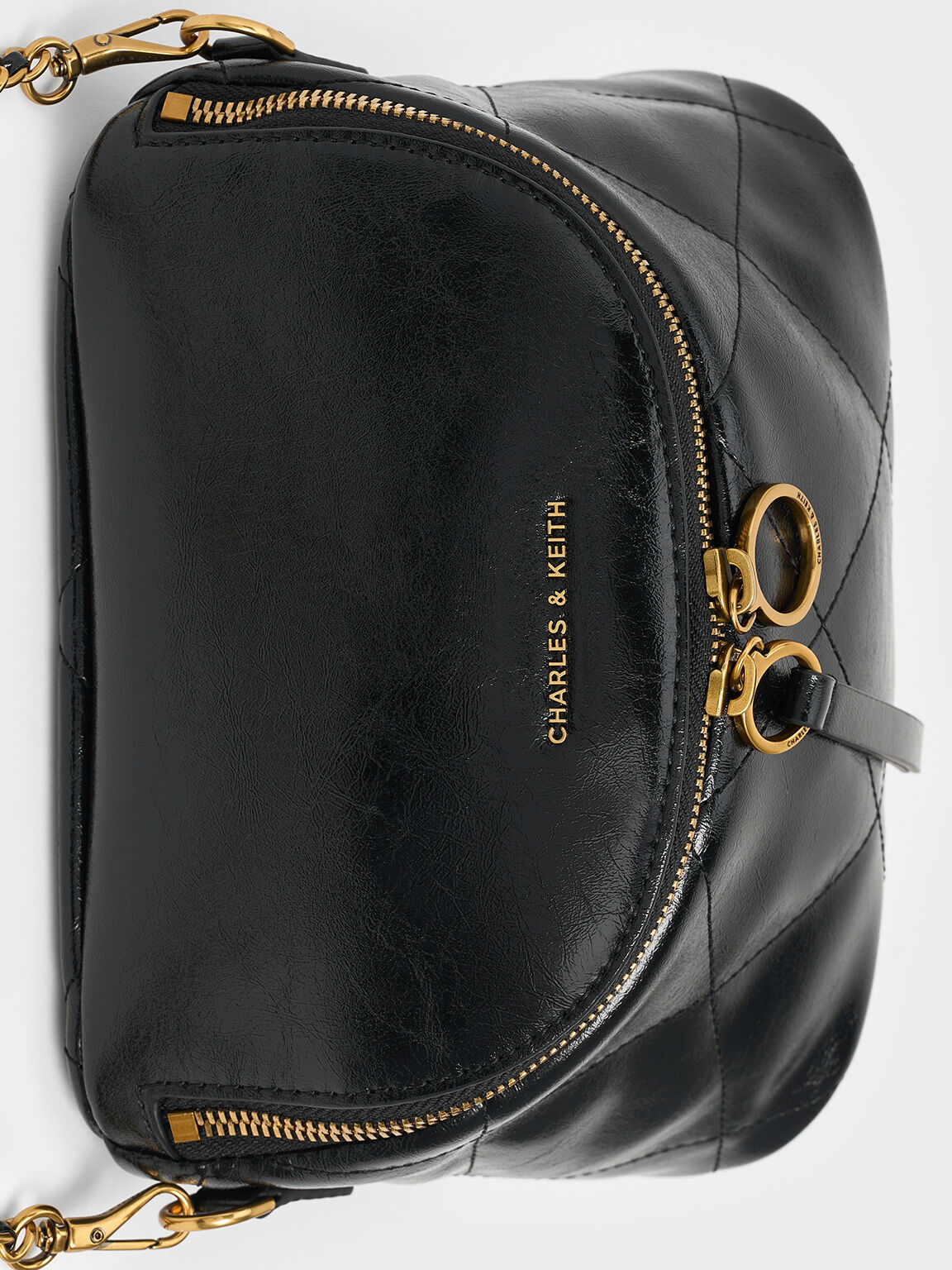 กระเป๋าสะพายข้างดีไซน์ลายควิลท์รุ่น Apfra, สีดำ, hi-res