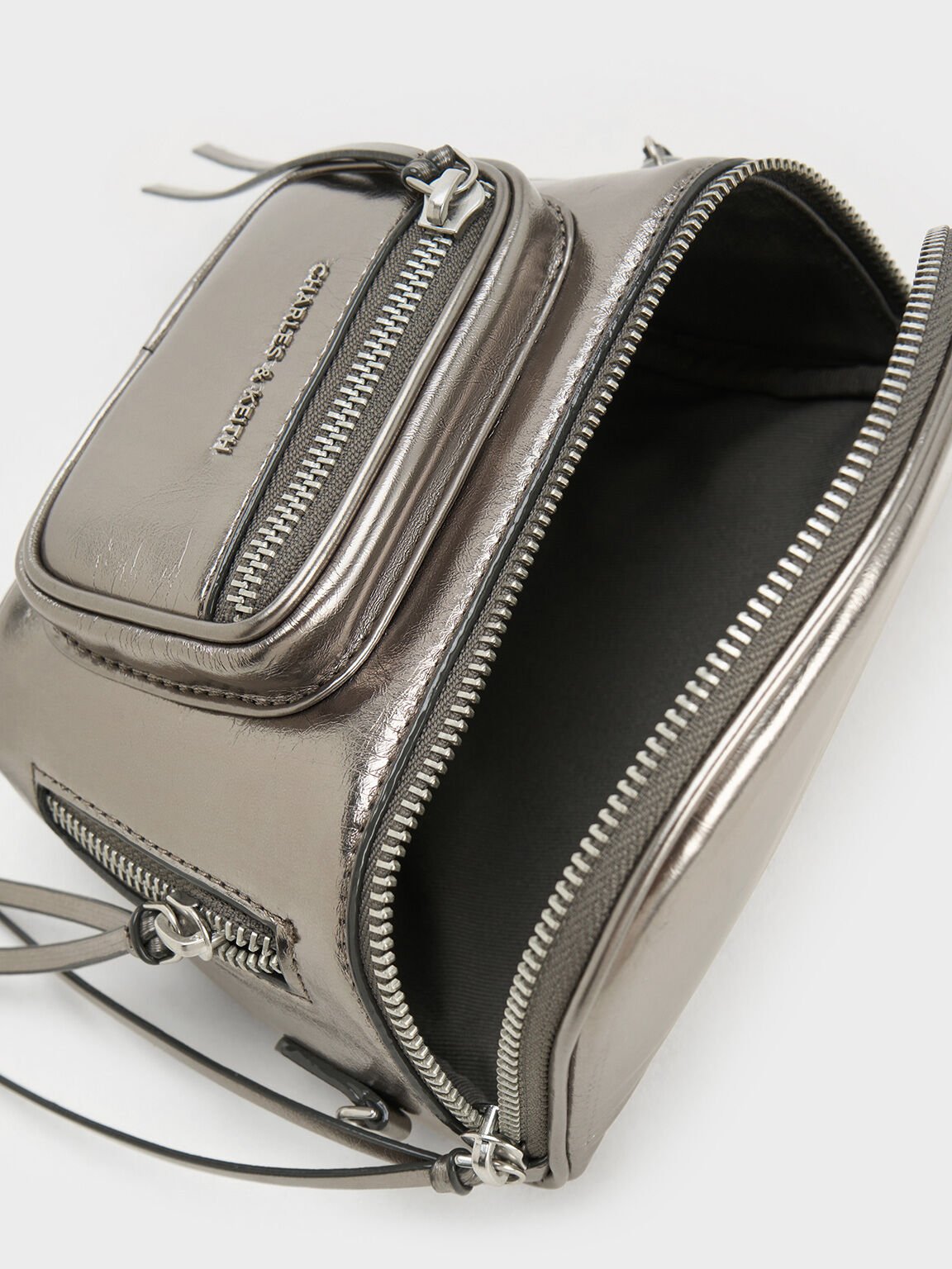 Xylia Metallic Multi-Zip Crossbody Bag, Pewter, hi-res