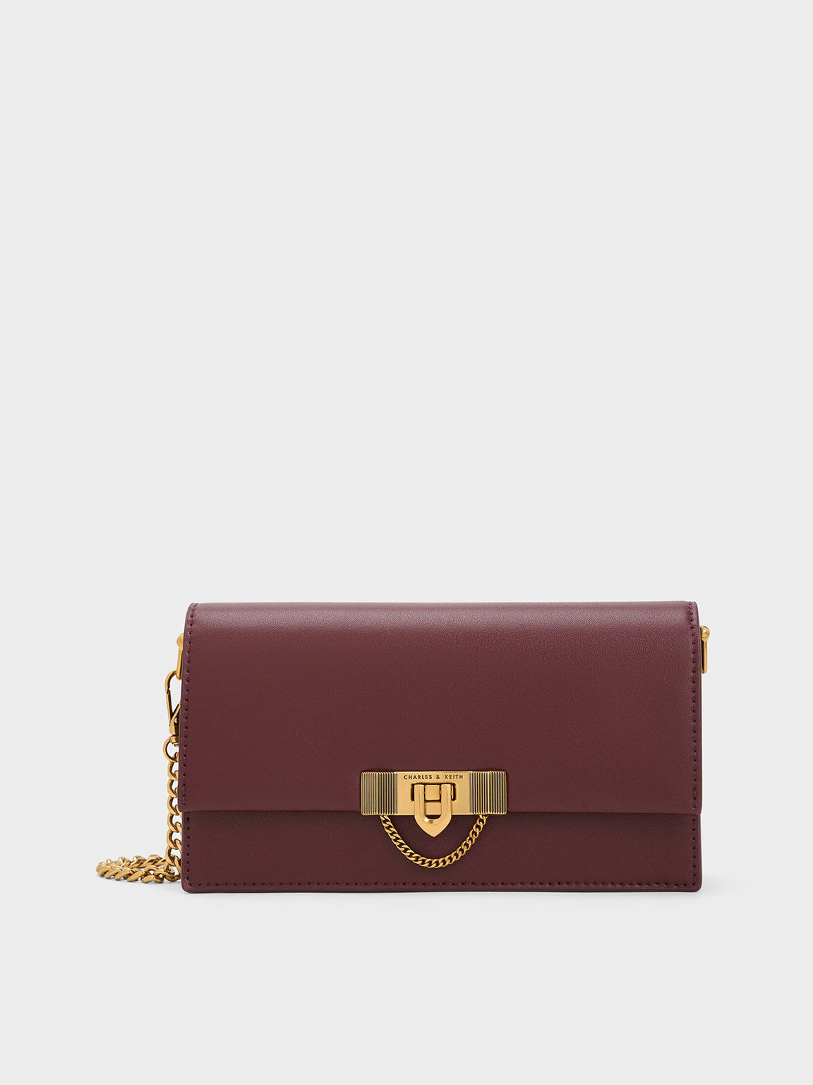 Burgundy Tallulah Metallic Push-Lock Wallet - CHARLES & KEITH TH