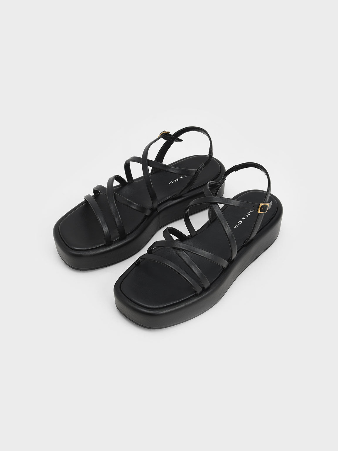 Black Strappy Padded Flatforms - CHARLES & KEITH TH