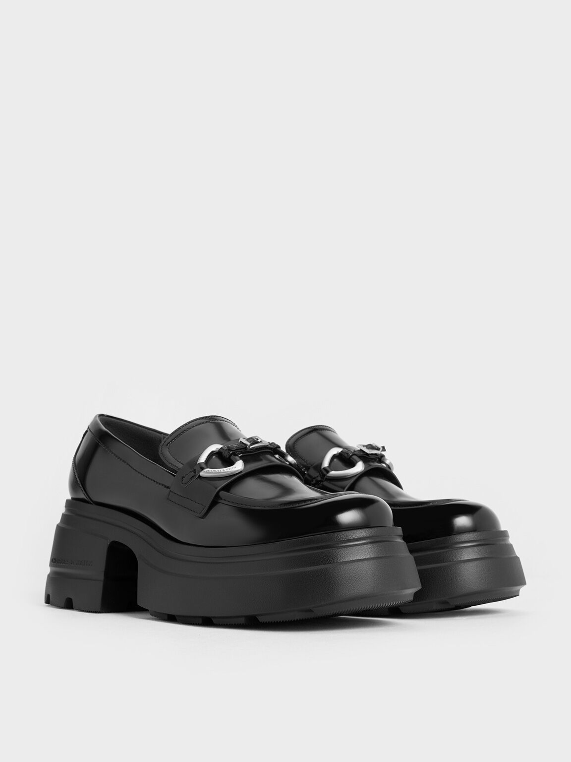 Metallic-Accent Chunky Platform Loafers, Black Boxed, hi-res