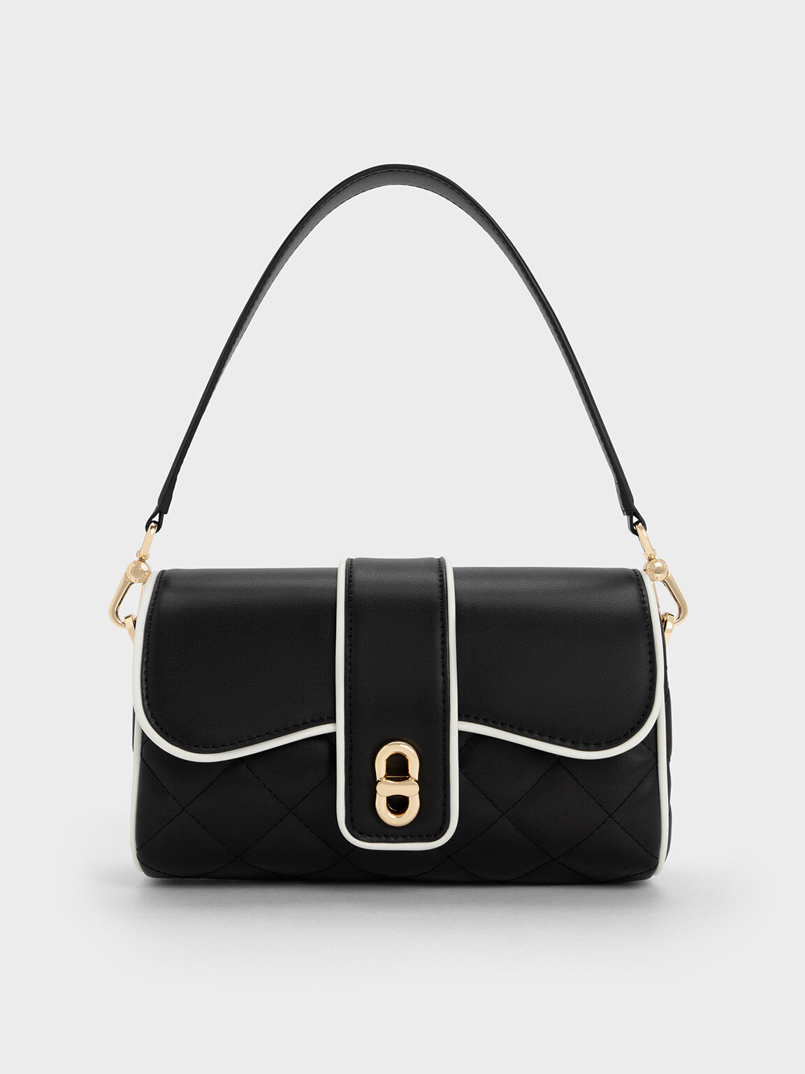 Black Contrast-Trim Belted Crossbody Bag - CHARLES & KEITH TH