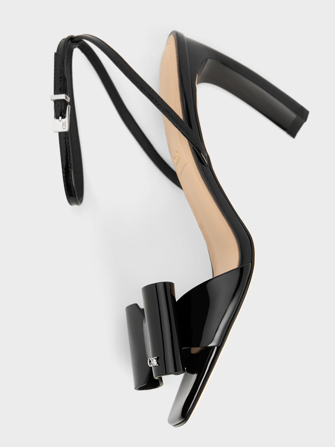 Lu Patent Leather Bow Blade-Heel Sandals, Black Patent, hi-res