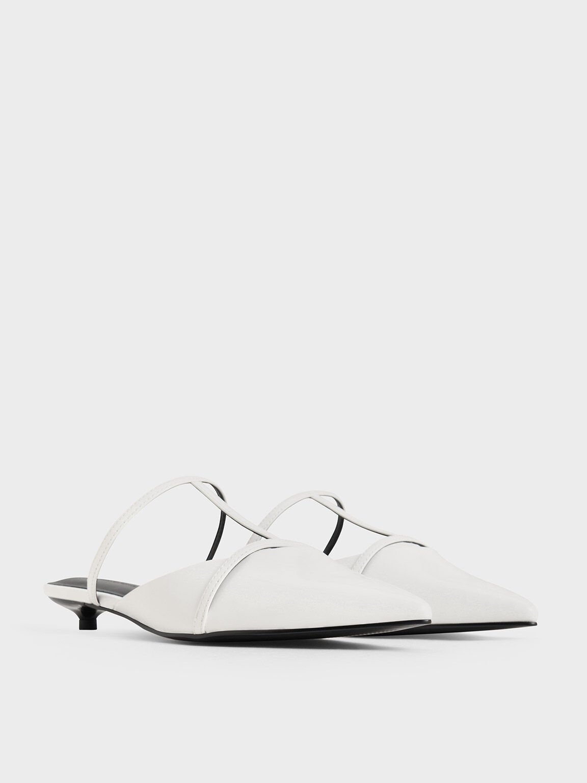 Clara T-Bar Pointed-Toe Mules, White, hi-res