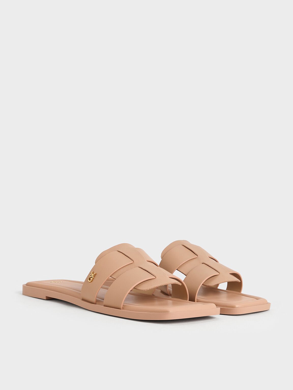 Trichelle Interwoven Leather Slide Sandals, Nude, hi-res