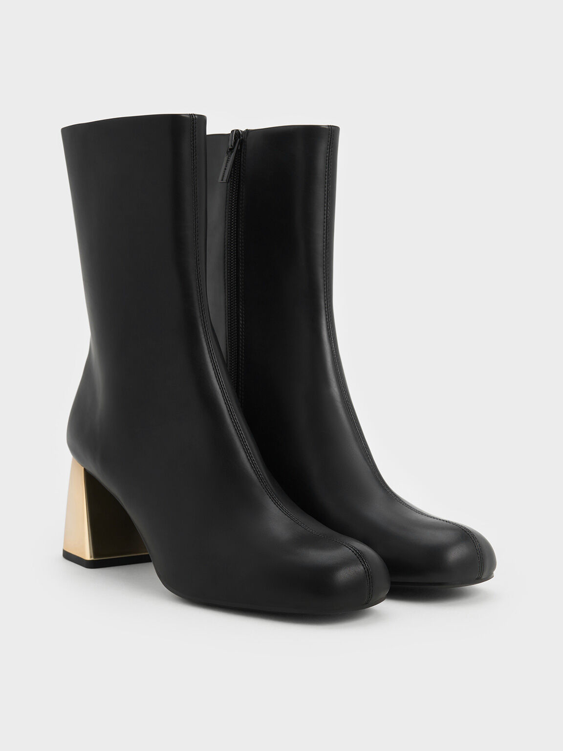 Metallic Block-Heel Ankle Boots, Black, hi-res