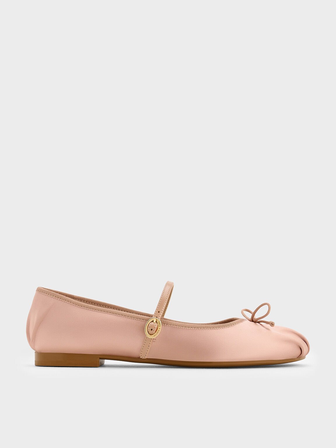 Satin Bow Mary Jane Flats, Nude, hi-res