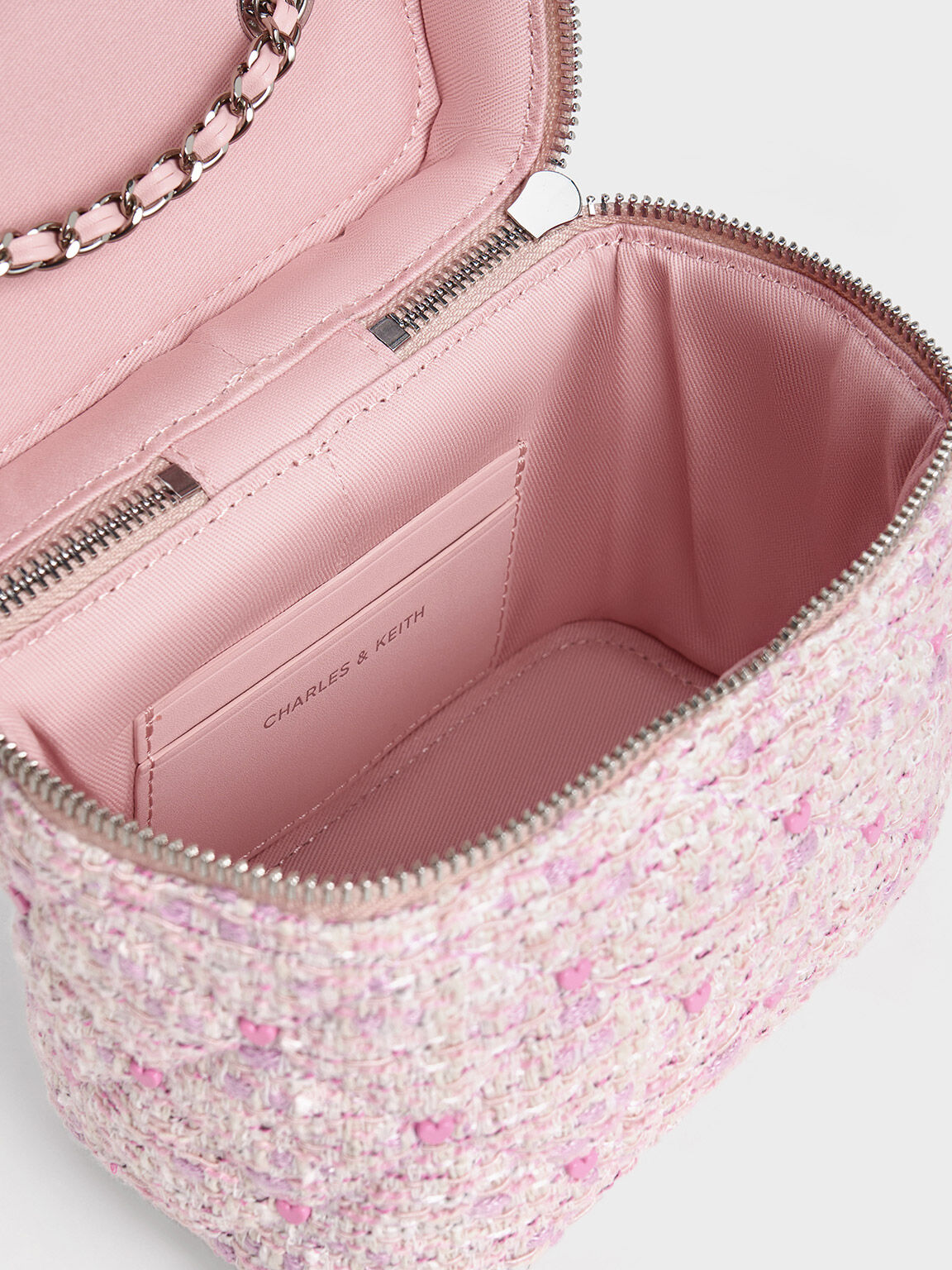 Pink Nezu Tweed Quilted Heart-Print Bag - CHARLES & KEITH TH