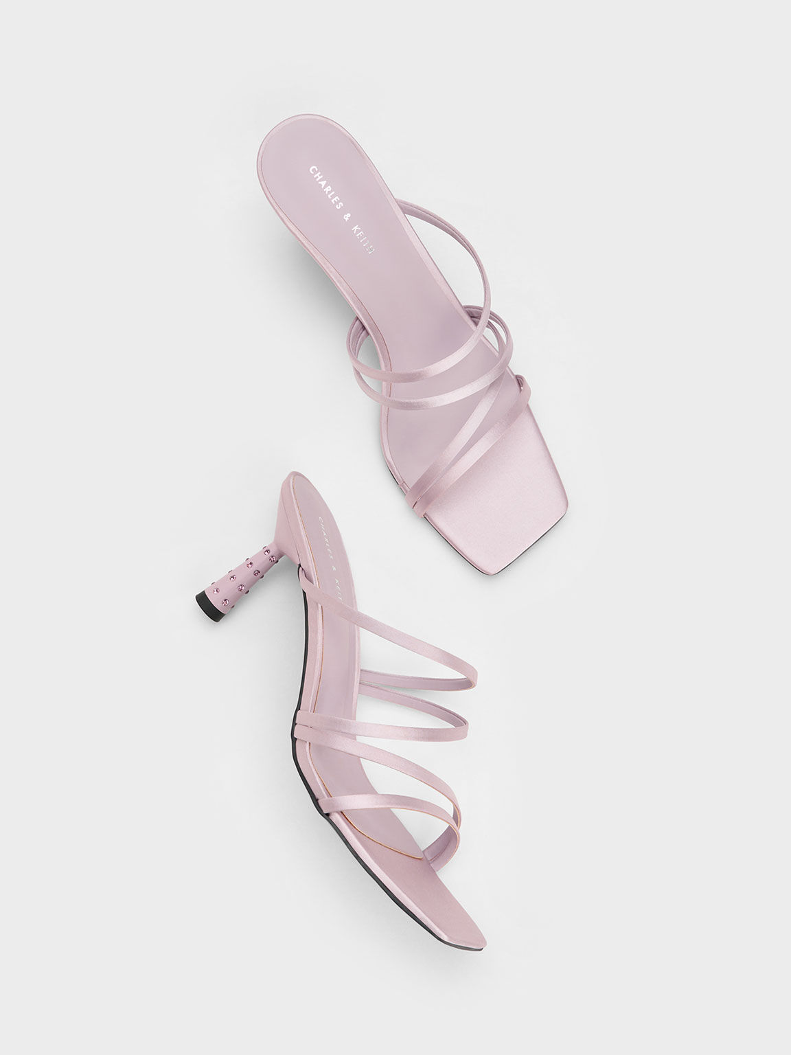 Embellished Cone Heel Sandals, Lilac, hi-res