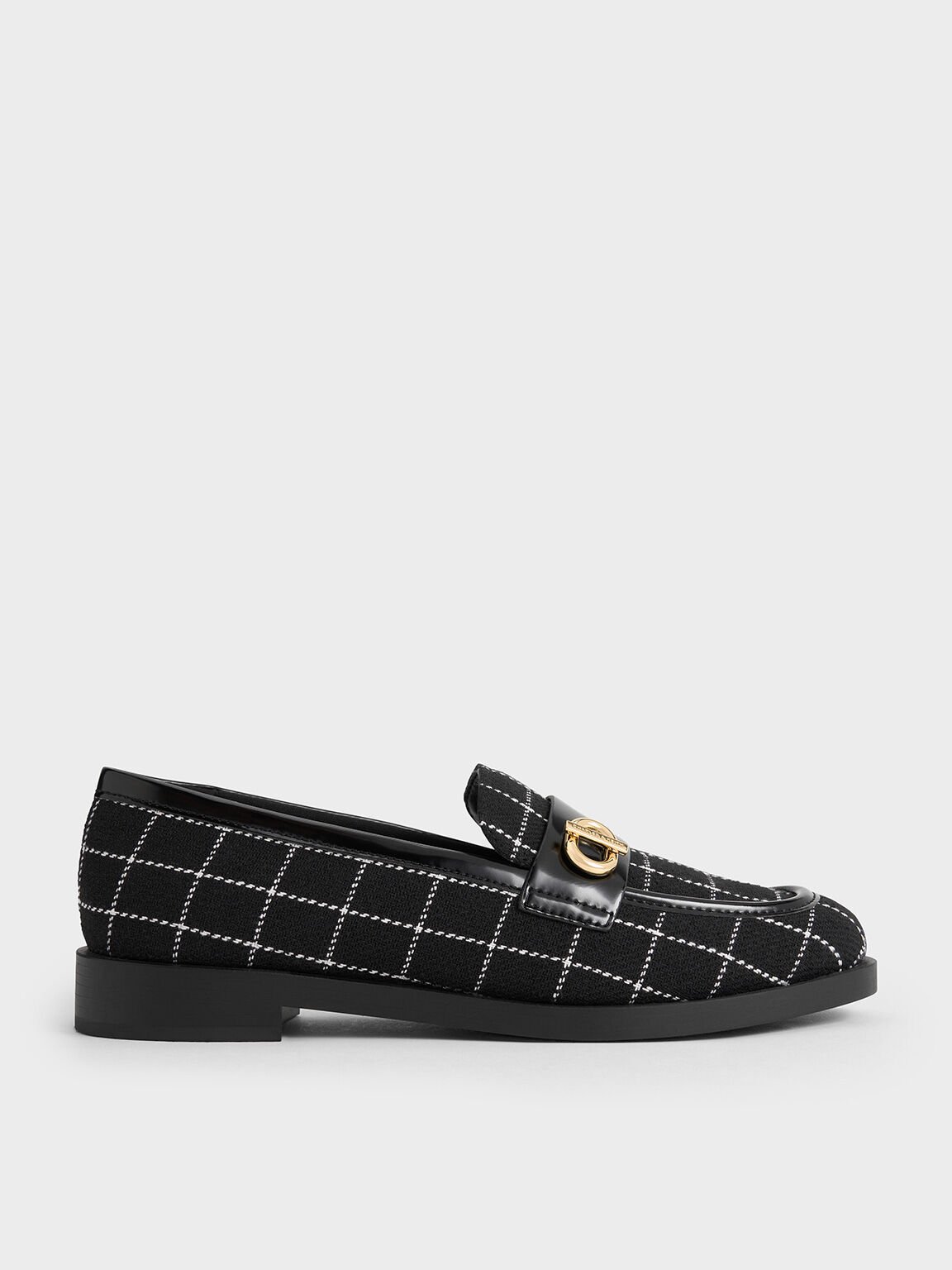 Tweed Metallic-Accent Loafers, Black Textured, hi-res