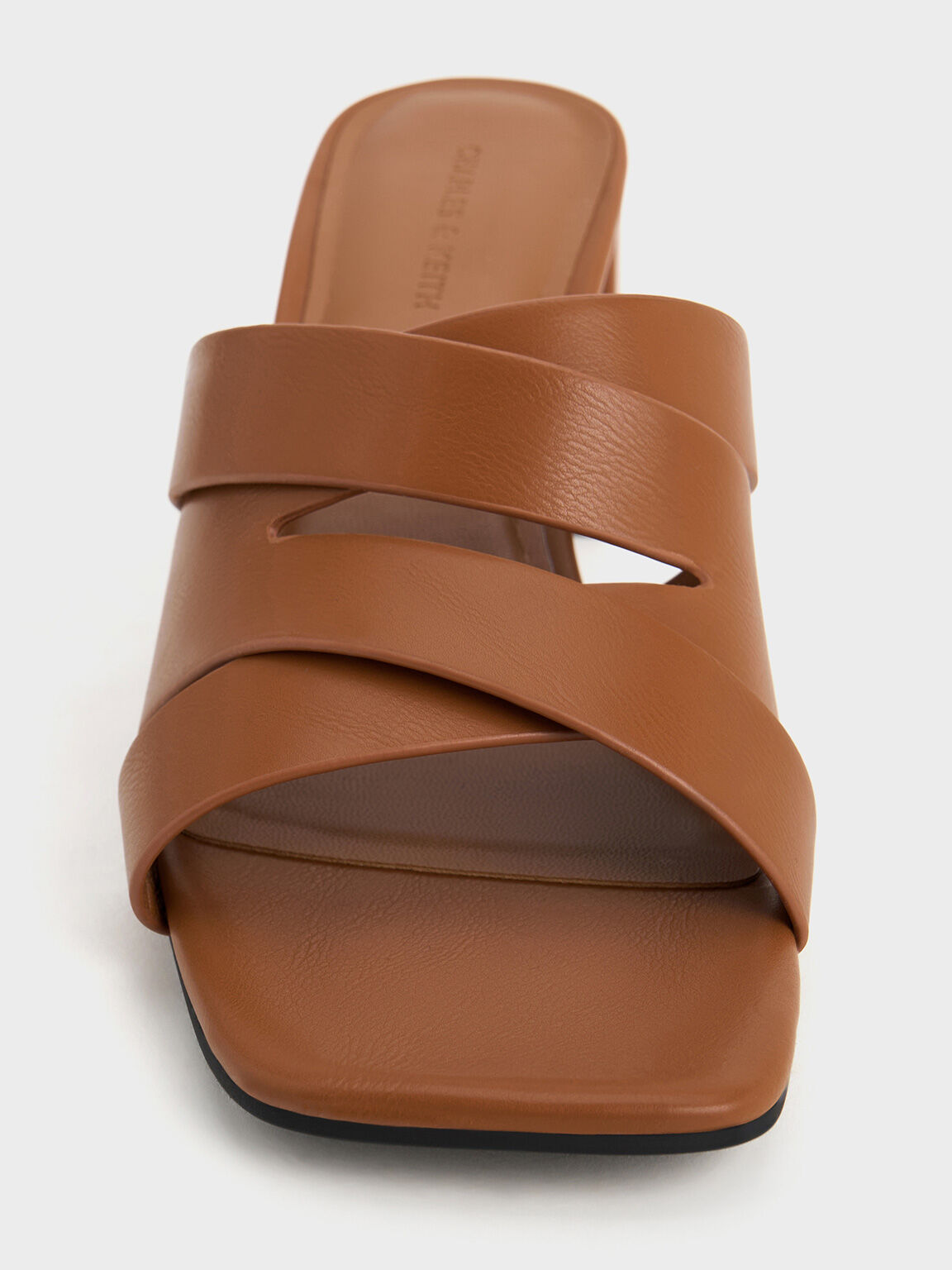 Crossover-Strap Square-Toe Block-Heel Mules, Cognac, hi-res