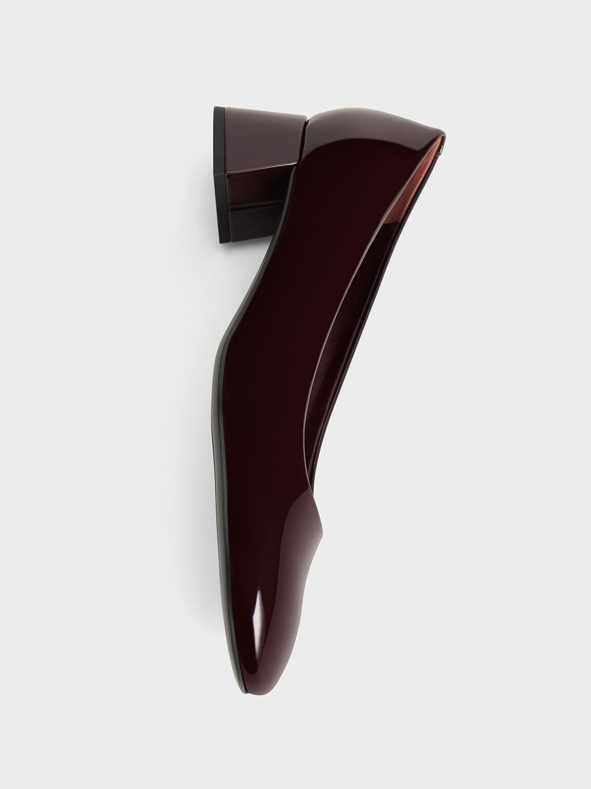 Patent Round-Toe Block-Heel Pumps, Maroon, hi-res