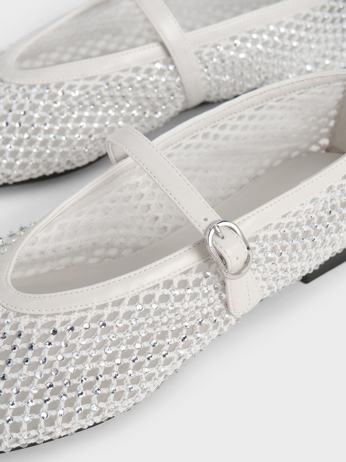 Mesh Crystal-Embellished Mary Janes, White, hi-res