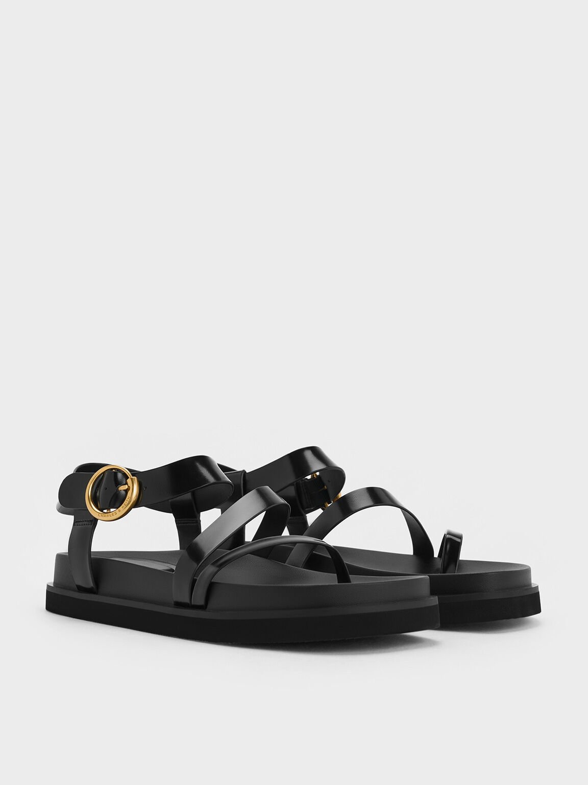 Buckled Ankle-Strap Strappy Sandals, Black Boxed, hi-res