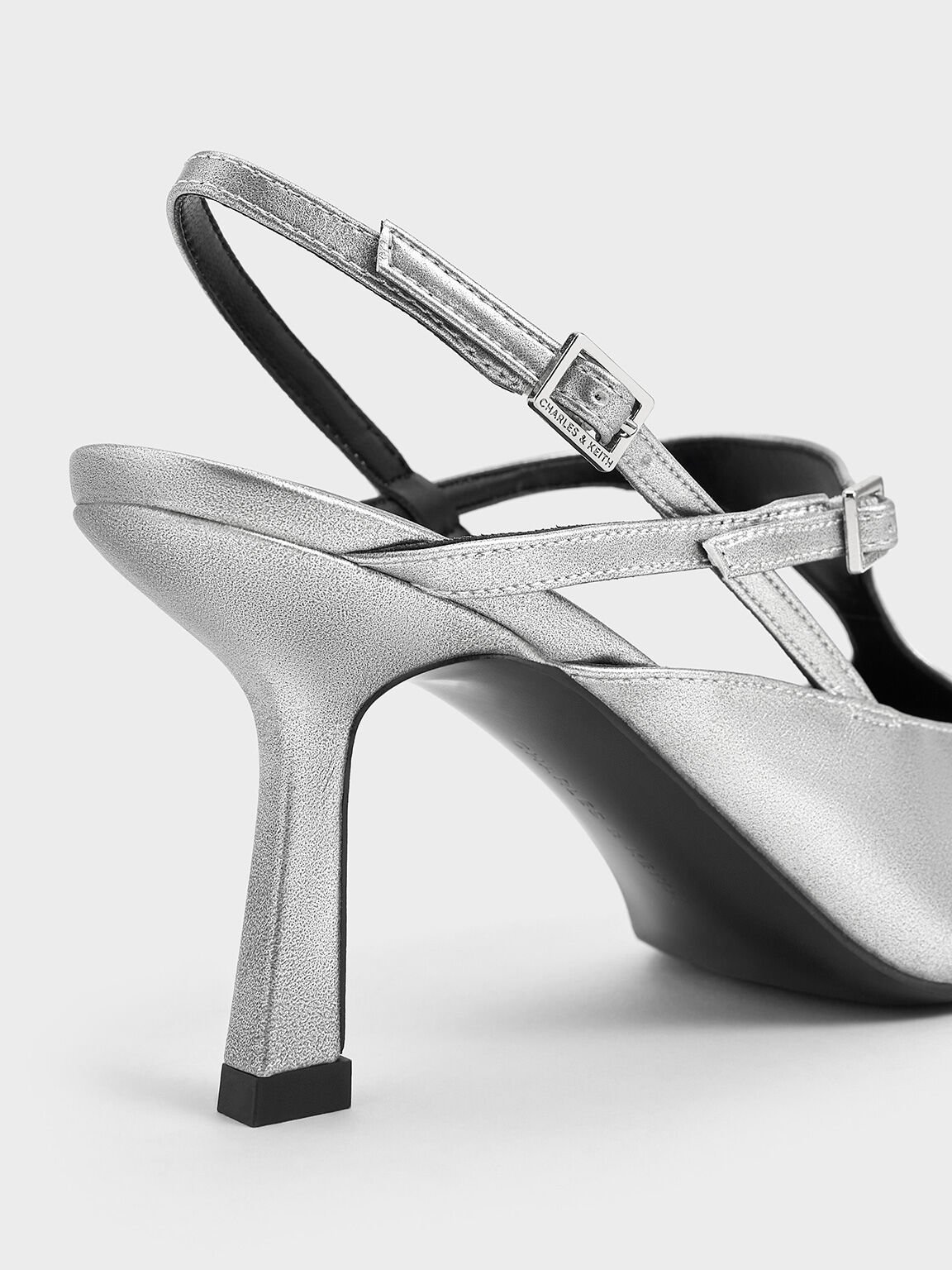 Metallic Cut-Out Pointed-Toe Slingback Pumps, Silver, hi-res