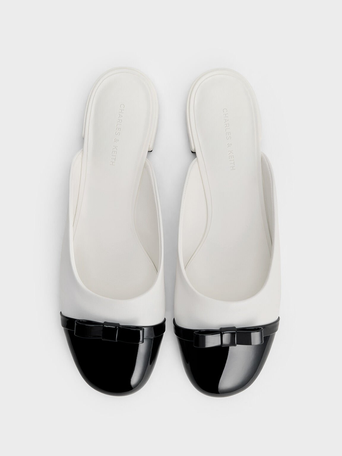 Bow Cap-Toe Mules, White, hi-res