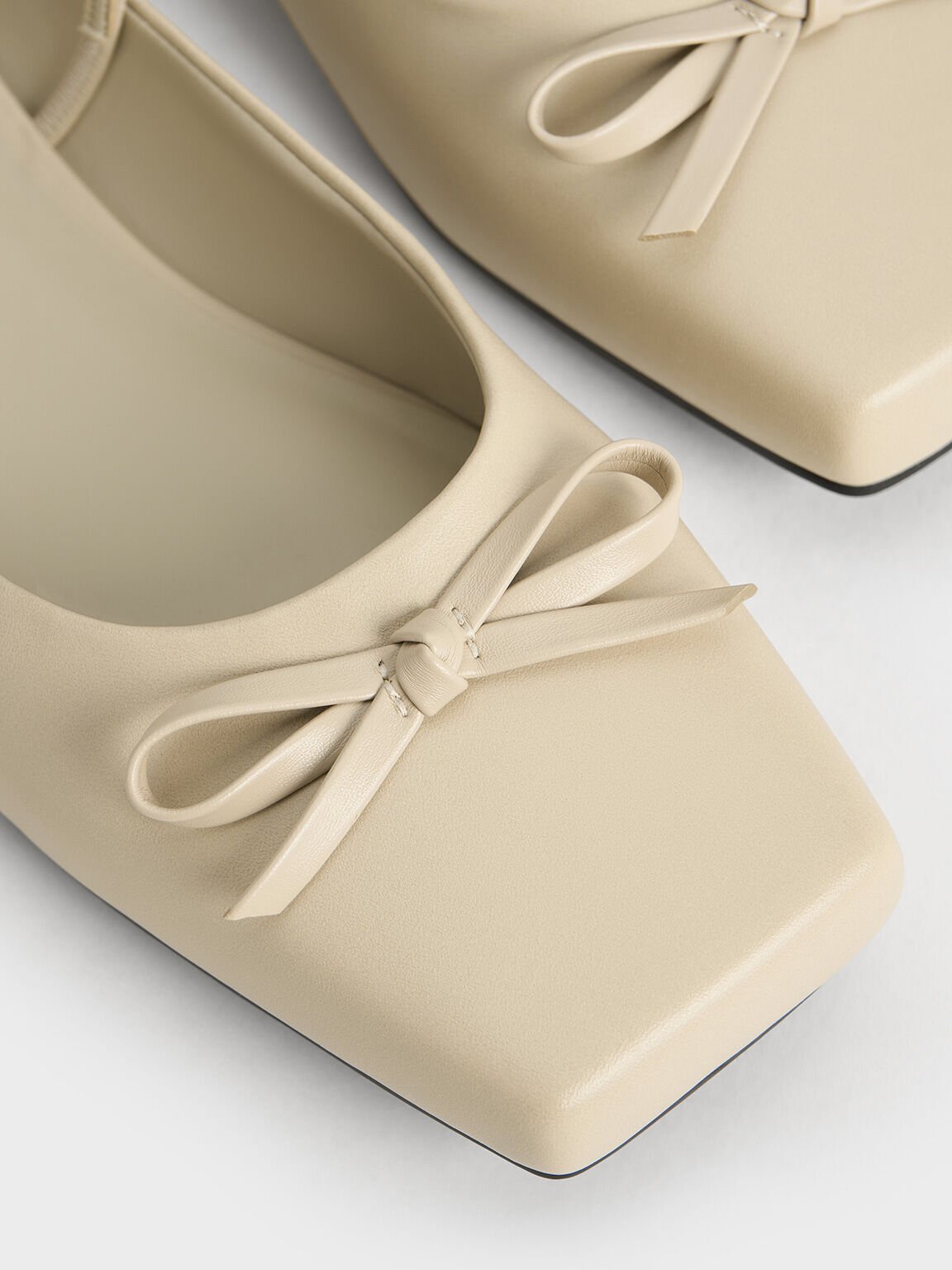 Bow Square-Toe Ballet Mules, Beige, hi-res