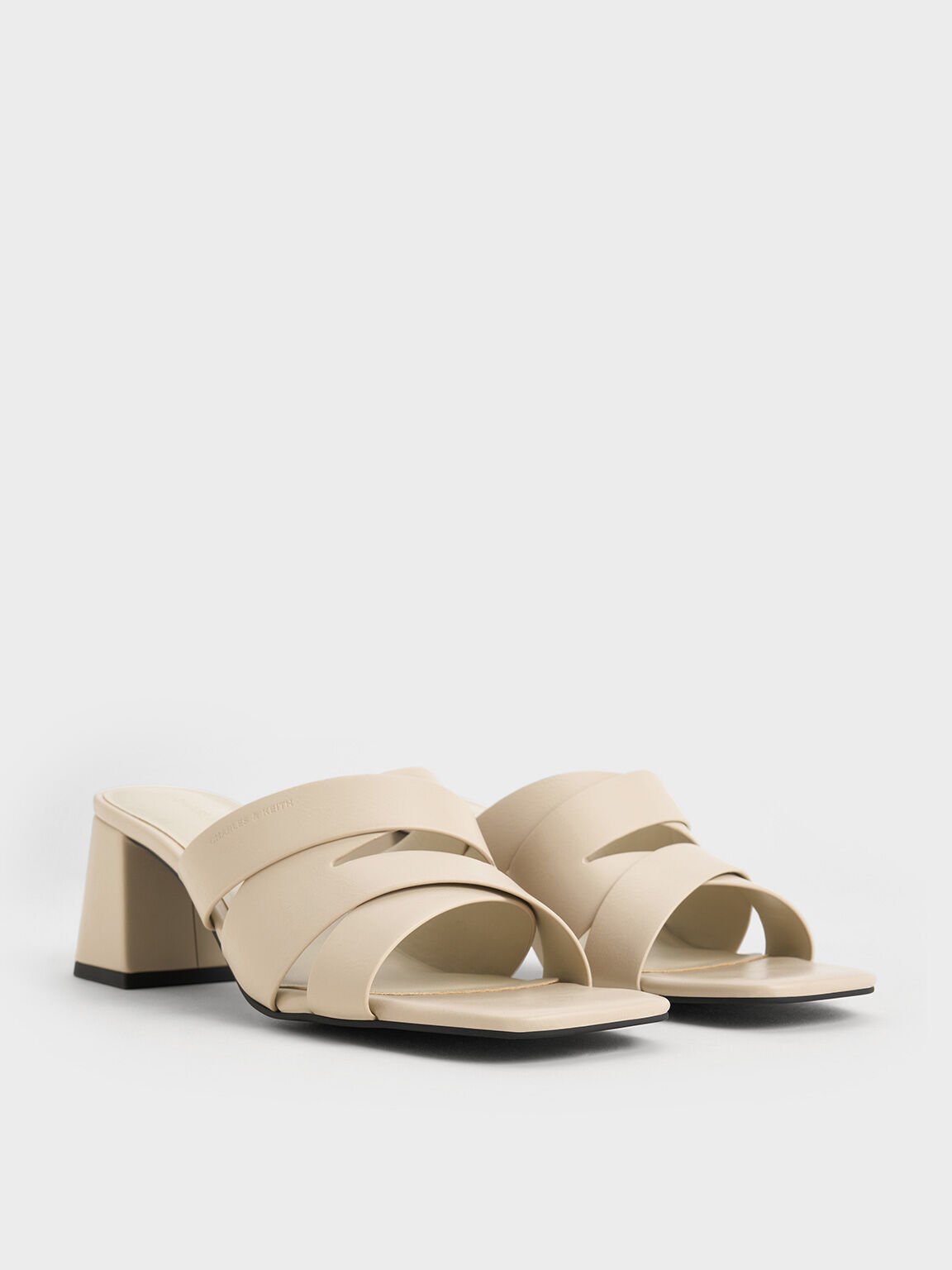 Crossover-Strap Square-Toe Block-Heel Mules, Beige, hi-res