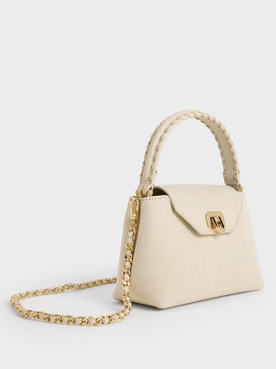 Arwen Canvas Braided-Strap Top Handle Bag, Beige, hi-res