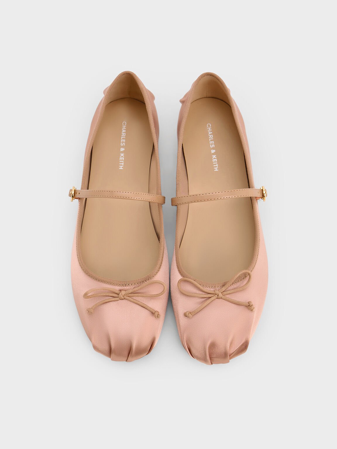 Satin Bow Mary Jane Flats, Nude, hi-res