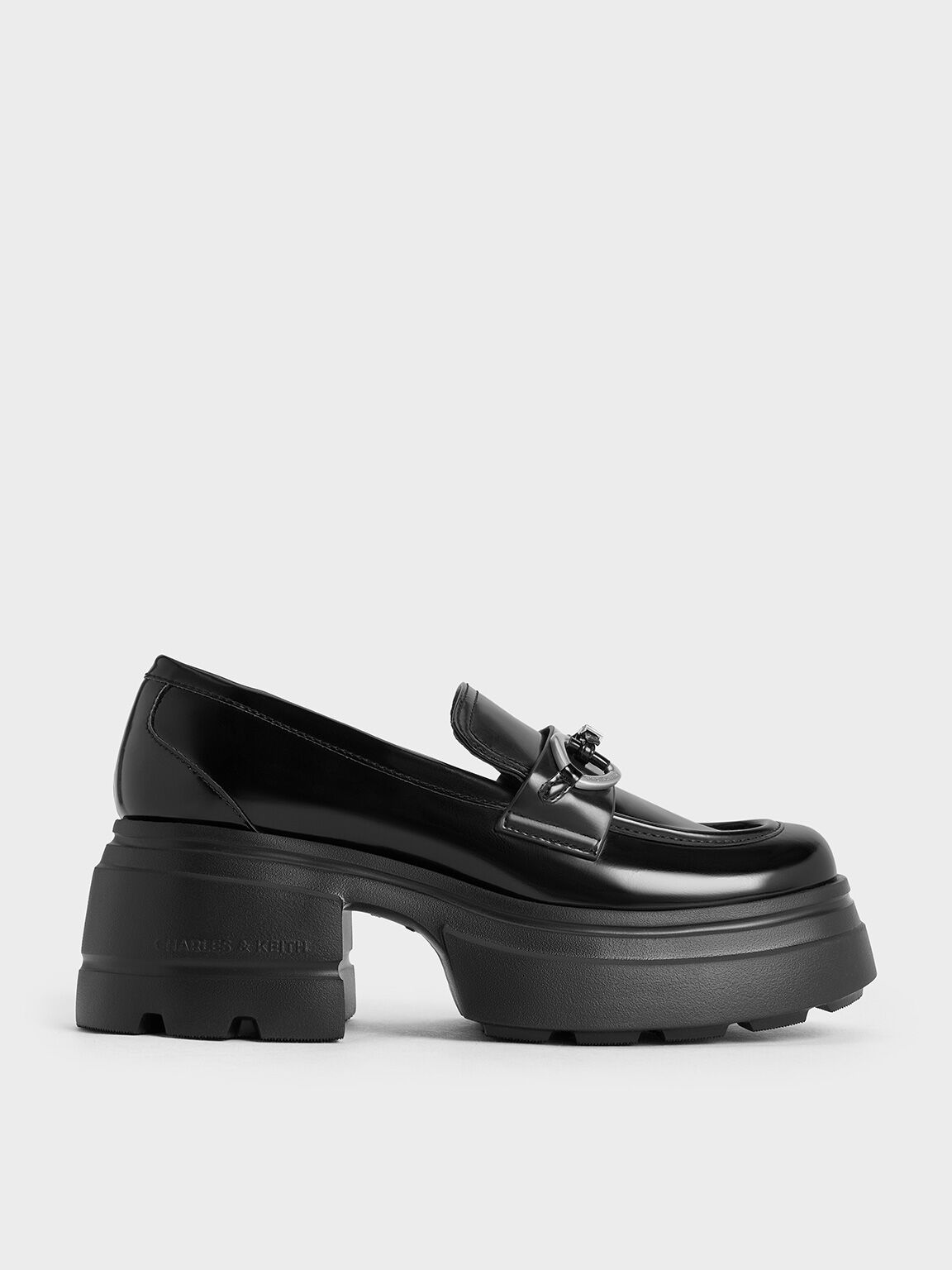 Metallic-Accent Chunky Platform Loafers, Black Boxed, hi-res