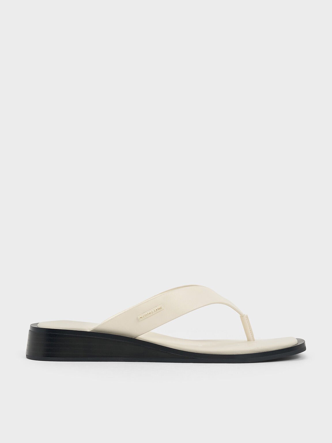 V-Strap Wedge Thong Sandals, Cream, hi-res