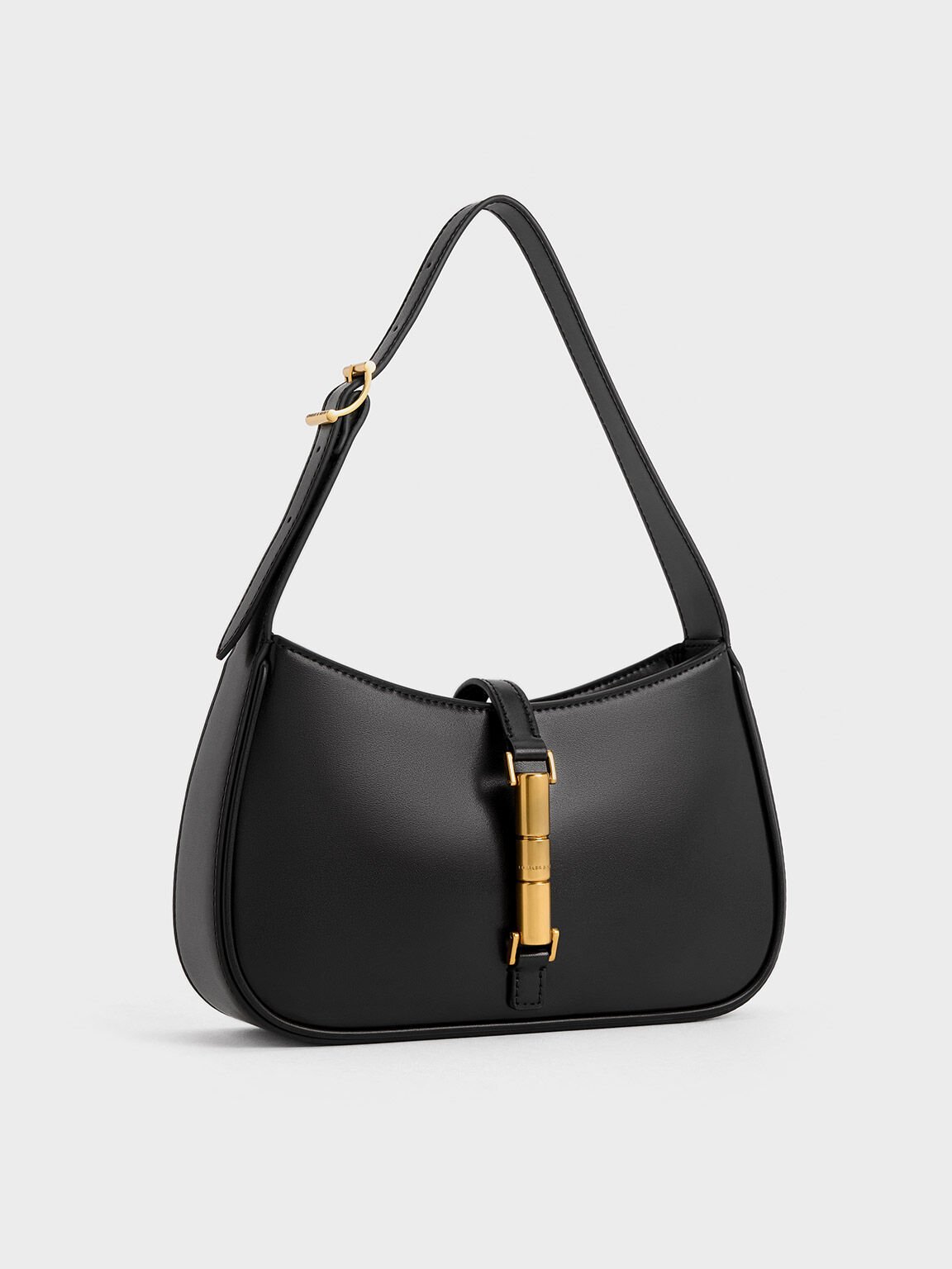 Cesia Metallic Accent Shoulder Bag, Black, hi-res