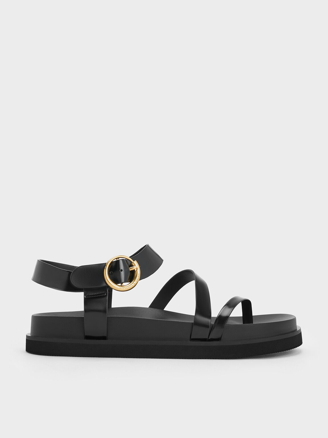 Buckled Ankle-Strap Strappy Sandals, Black Boxed, hi-res