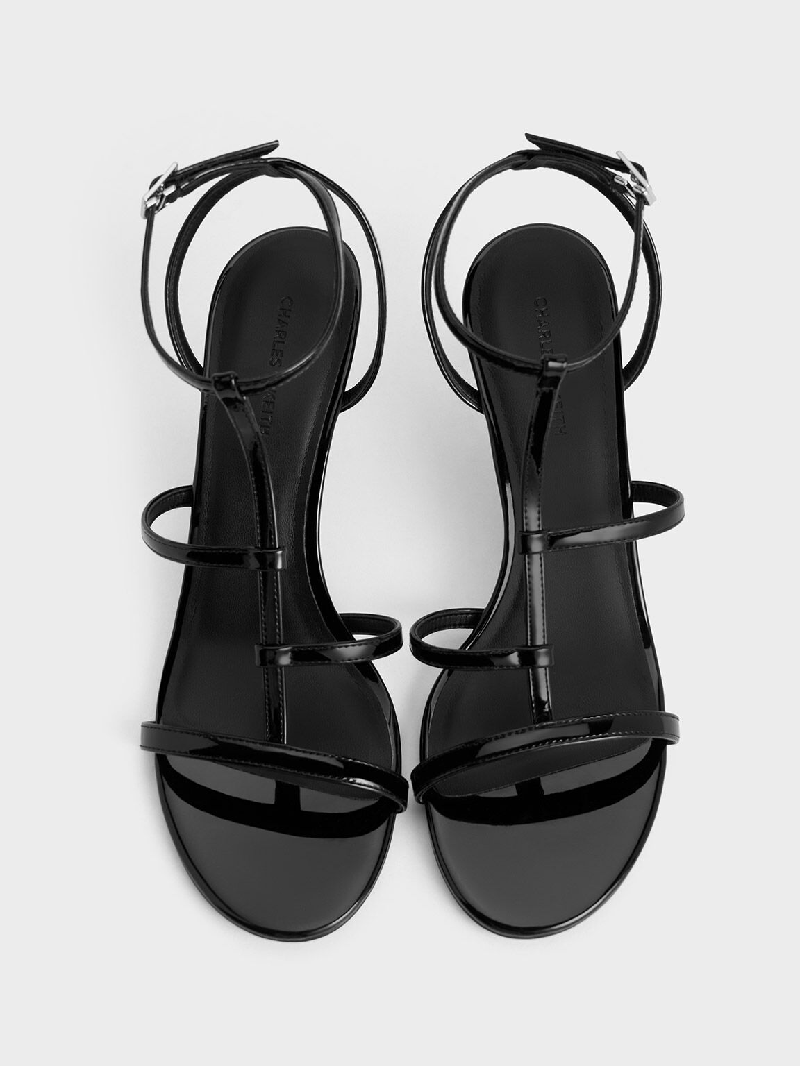 Clara Asymmetric T-Bar Sandals, Black Boxed, hi-res