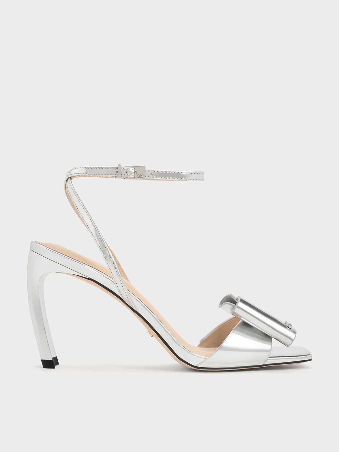 Lu Metallic Leather Bow Blade-Heel Sandals, Silver, hi-res