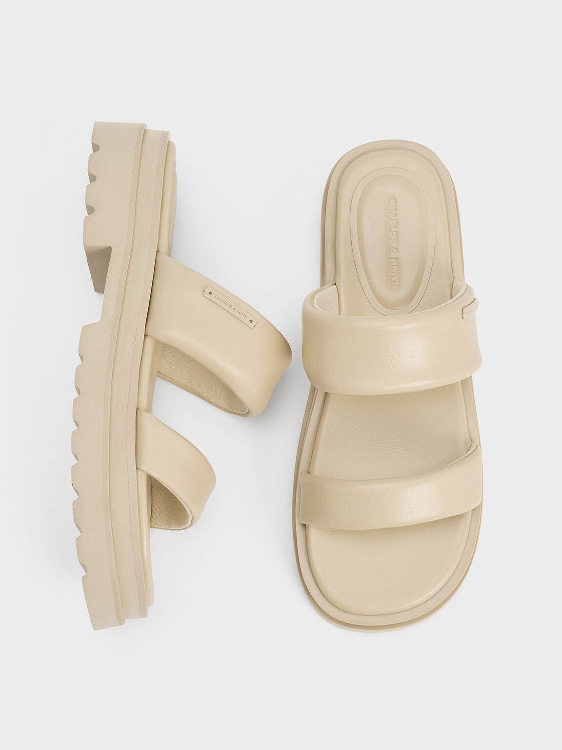 Tattie Puffy-Strap Sandals, Taupe, hi-res