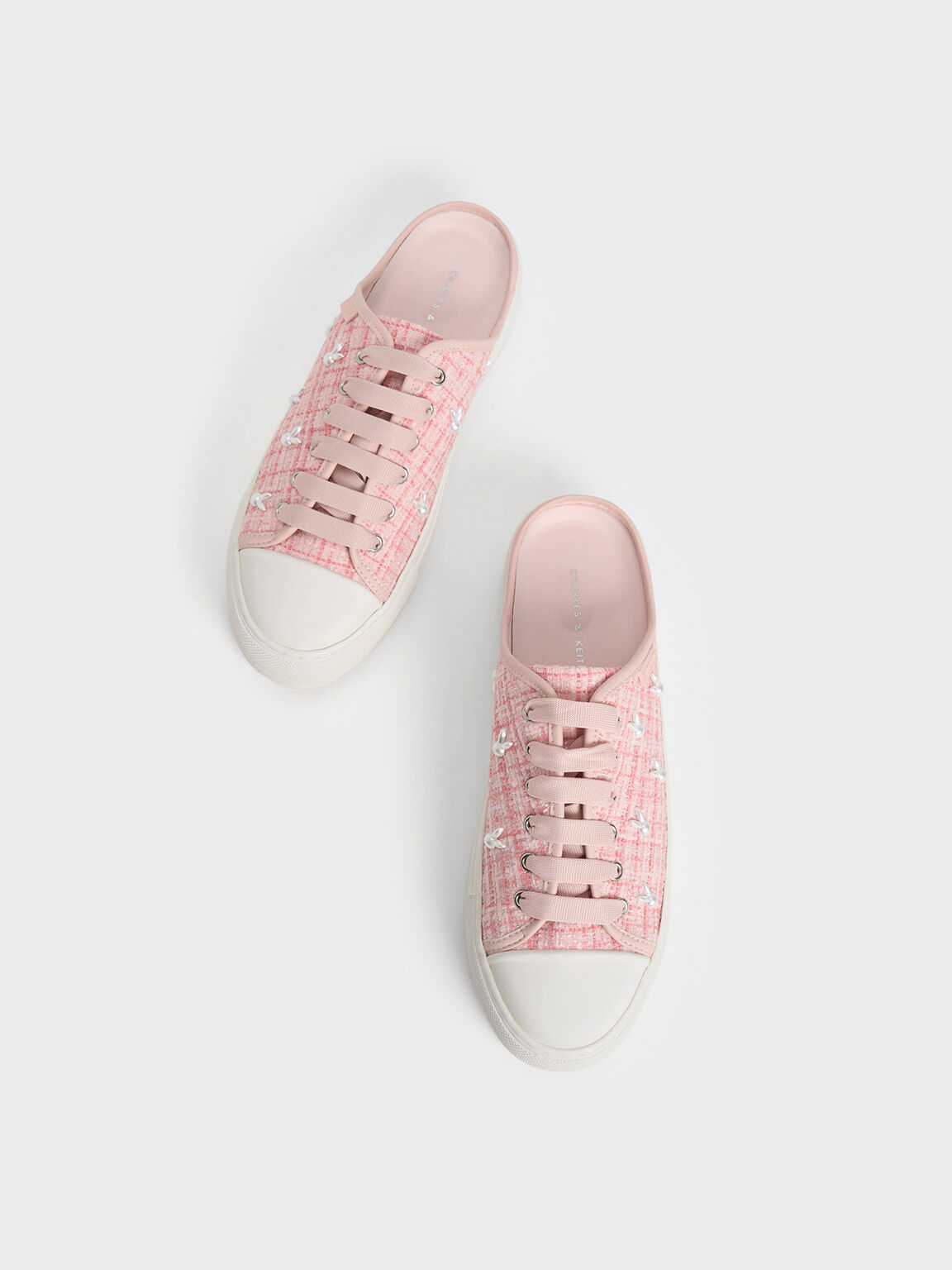 Pink Bunny Tweed Slip-On Sneakers - CHARLES & KEITH TH