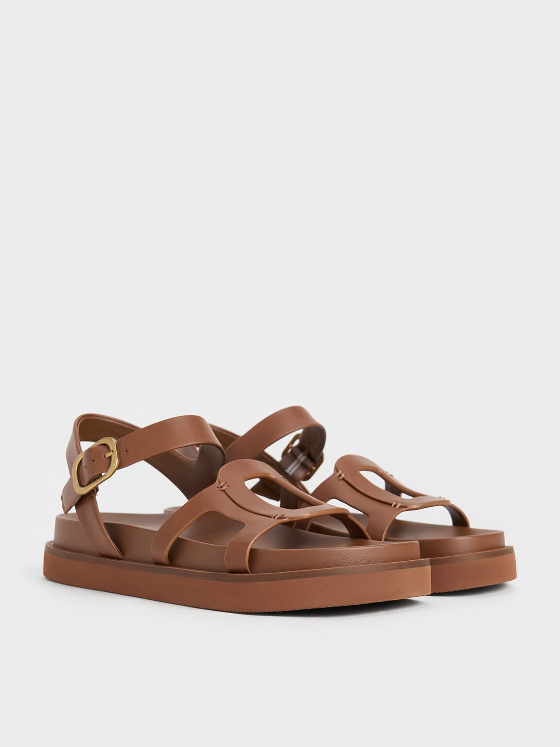 Easley Cut-Out Buckled Sandals, Caramel, hi-res