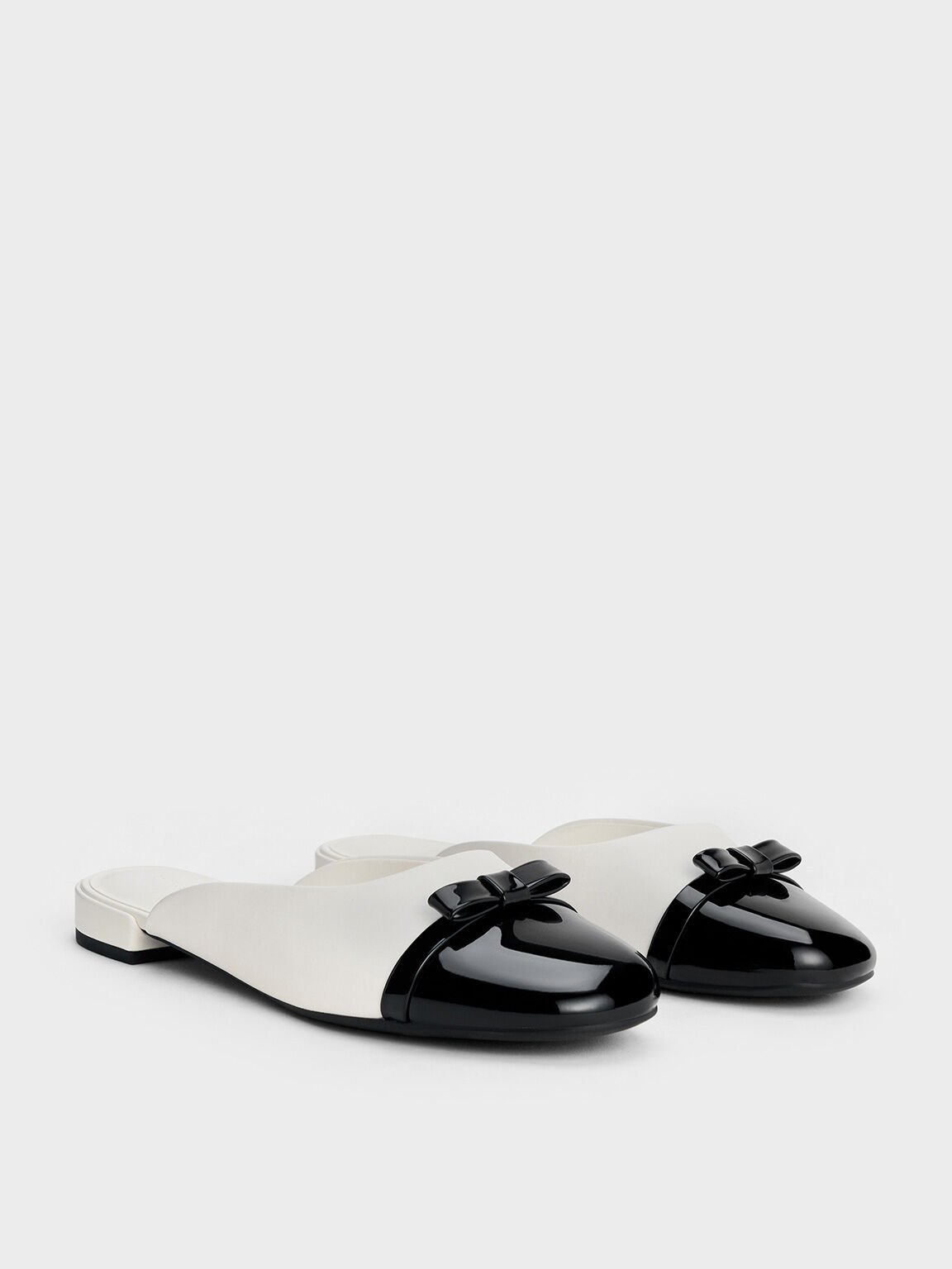 Bow Cap-Toe Mules, White, hi-res