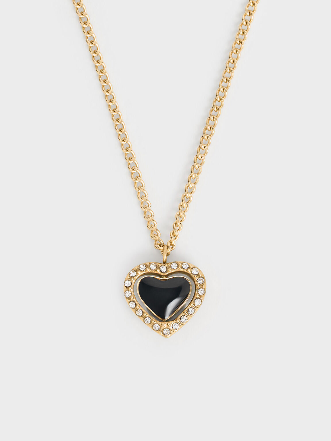 Annalise Crystal Heart-Stone Necklace, Black, hi-res