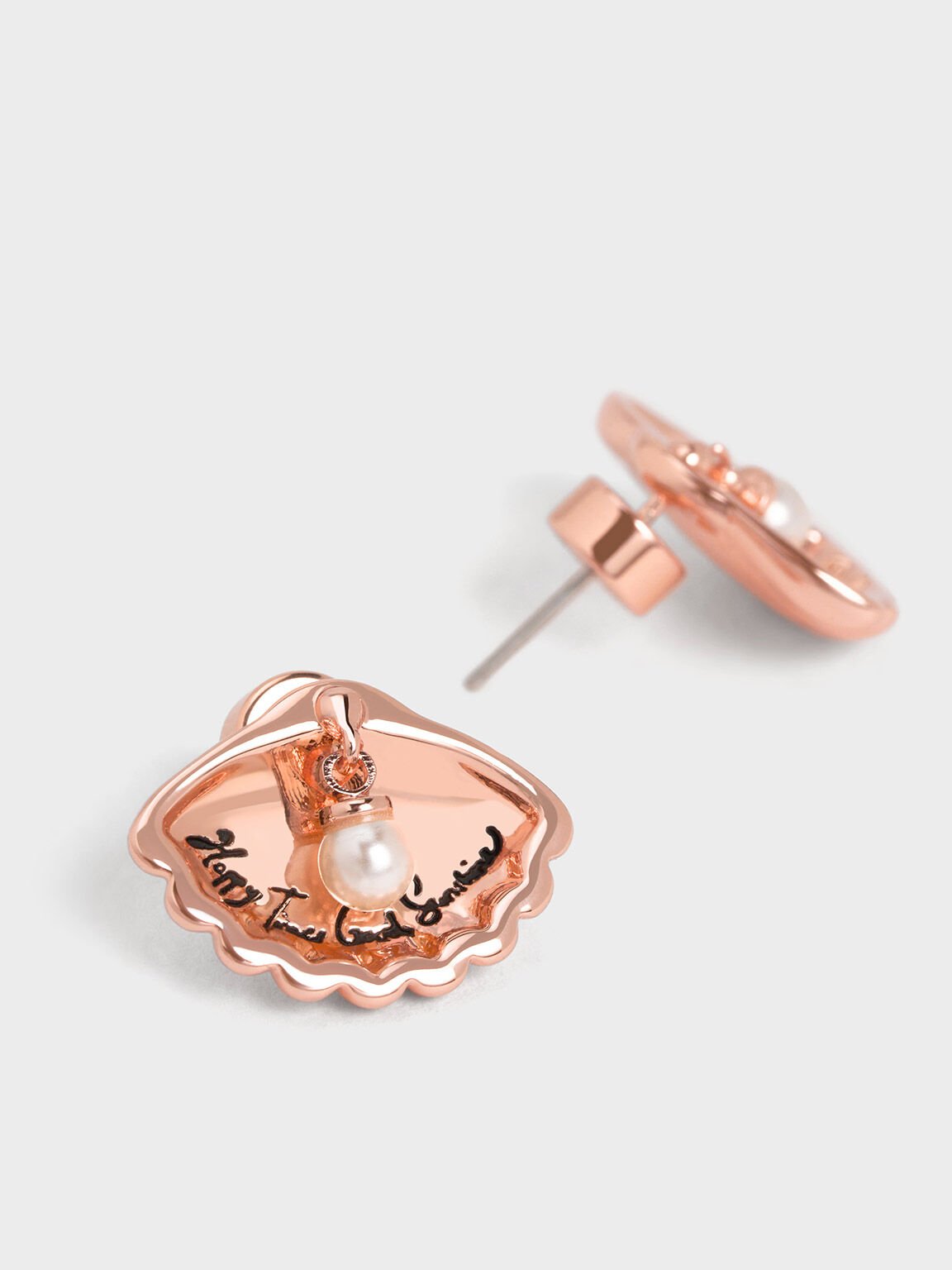 Oceana Scallop Pearl Crystal Stud Earrings, Rose Gold, hi-res