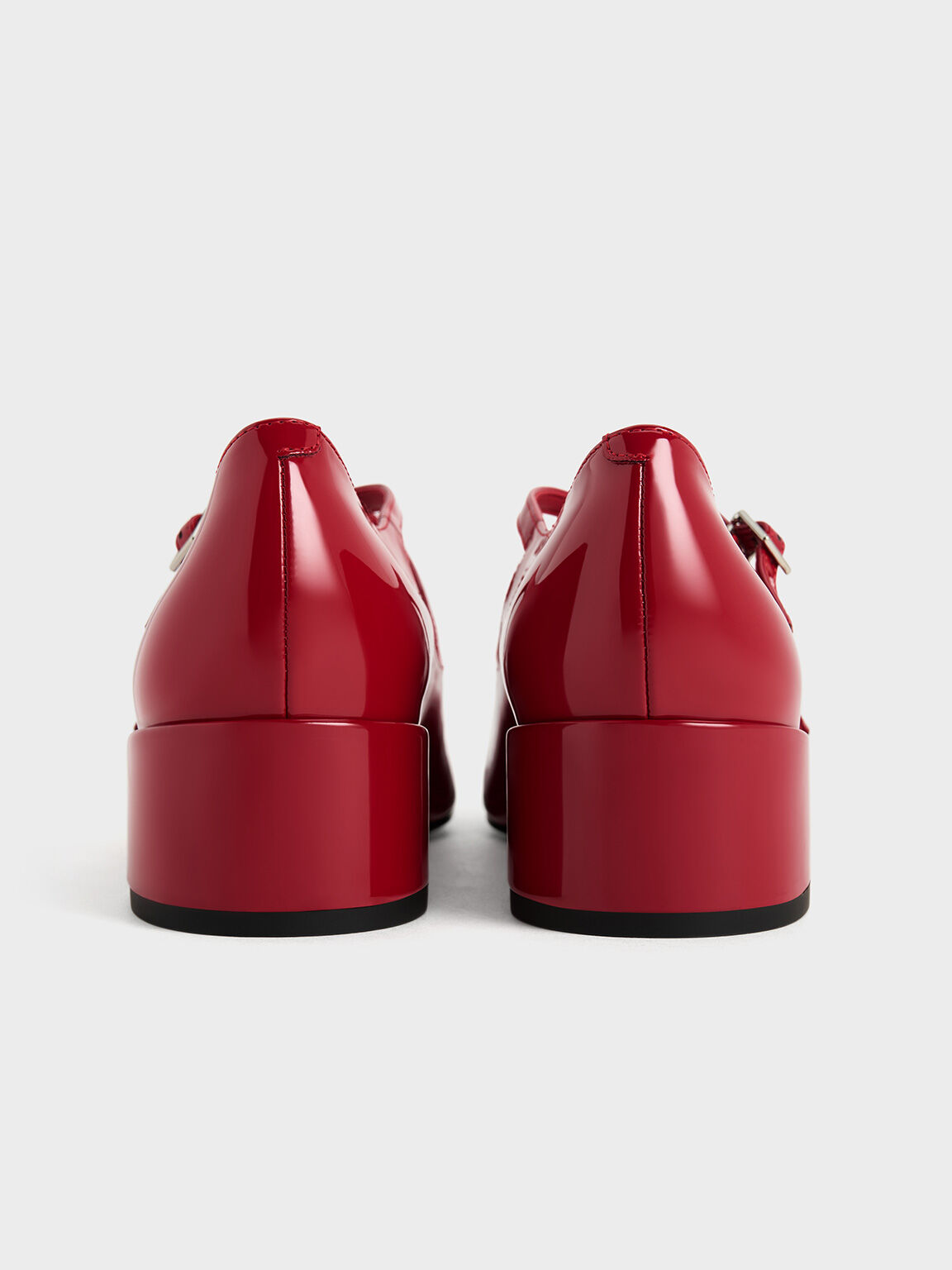 รองเท้าแมรี่เจนหนังแก้วเสริมส้นบล็อคดีไซน์สายคาดแบบไขว้, สีแดง, hi-res