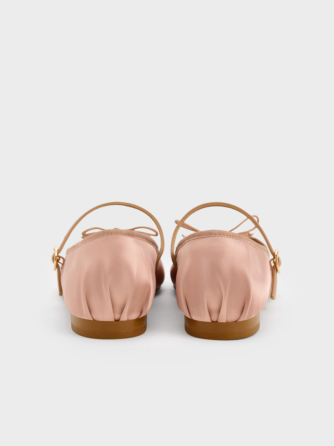 Satin Bow Mary Jane Flats, Nude, hi-res