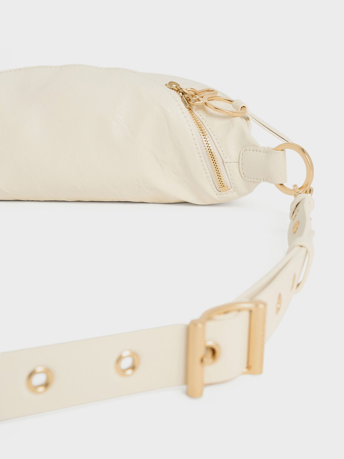 Philomena Crinkle-Effect Half-Moon Crossbody Bag, Cream, hi-res