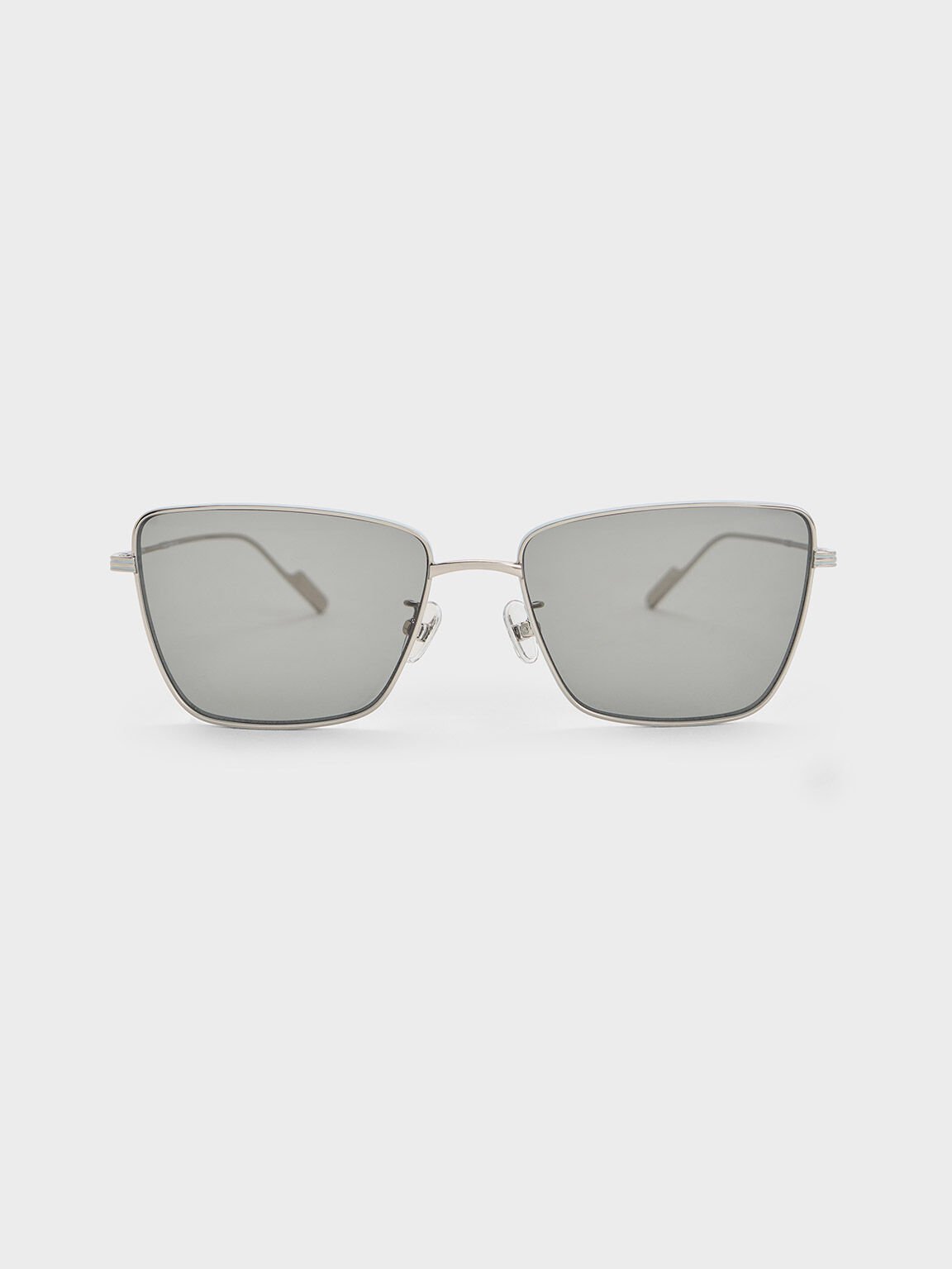 Metallic-Rim Square Sunglasses, Sage Green, hi-res