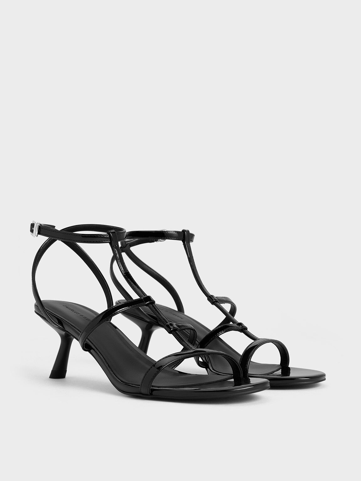 Clara Asymmetric T-Bar Sandals, Black Boxed, hi-res