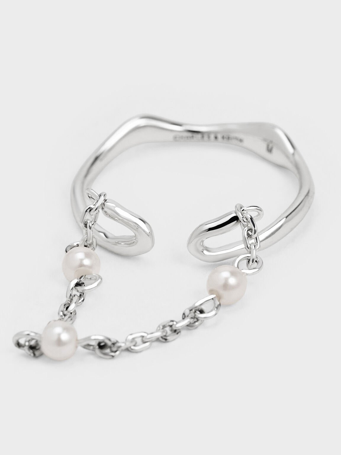 Corrine Pearl Chain-Link Double Ring, Silver, hi-res