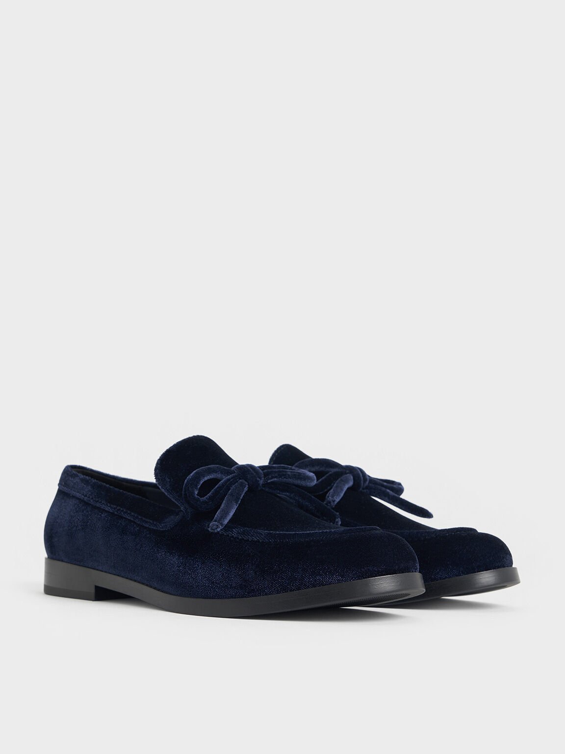 Velvet Bow Loafers, Dark Blue, hi-res