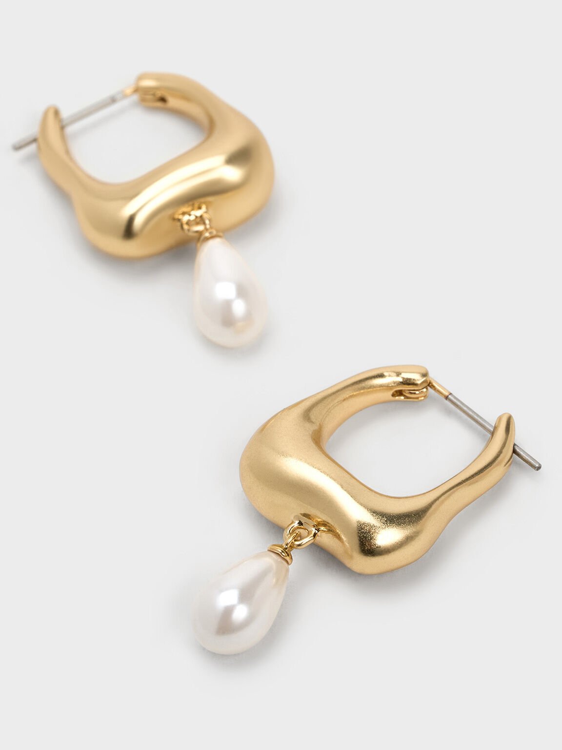 Corrine Teardrop Pearl Hoop Earrings, Brush Gold, hi-res