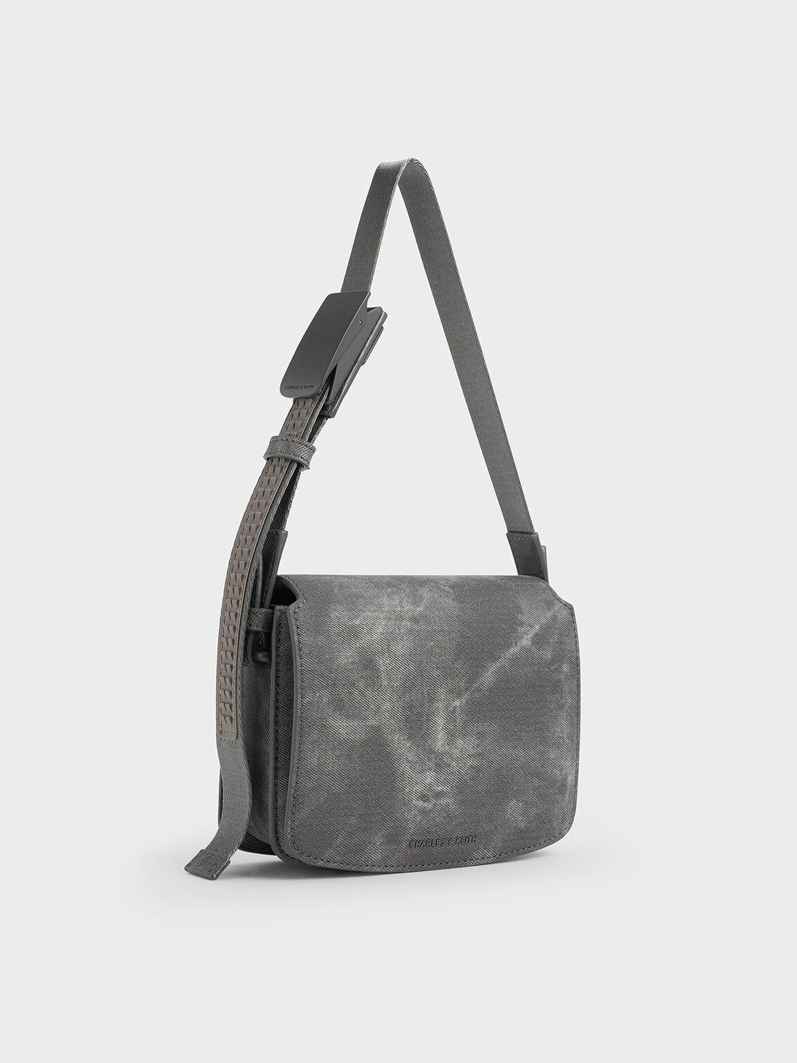 Denim Boxy Front Flap Shoulder Bag, Dark Grey, hi-res