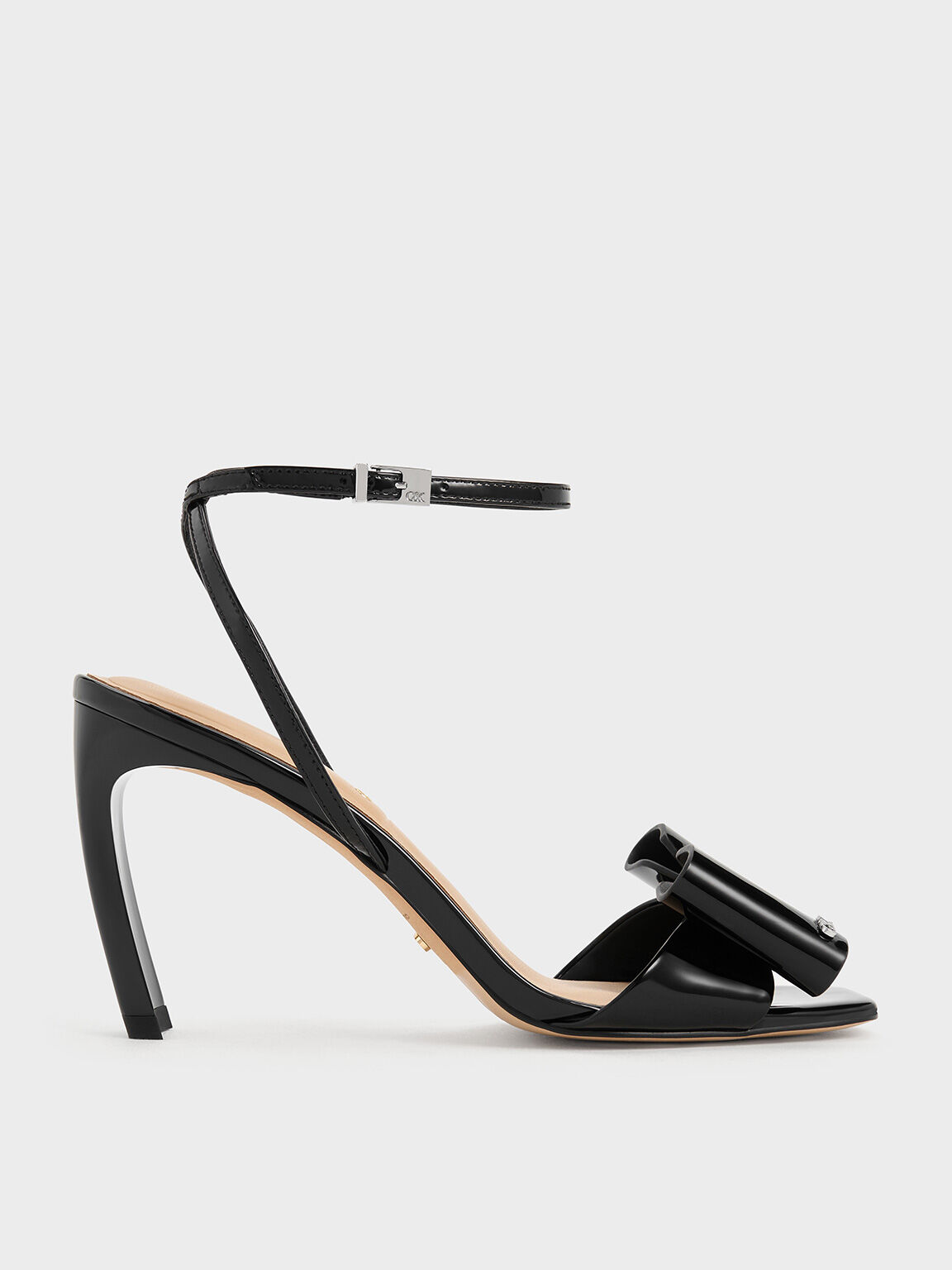 Lu Patent Leather Bow Blade-Heel Sandals, Black Patent, hi-res